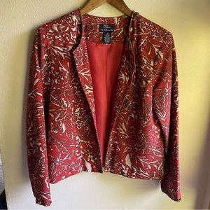 Bohemian Silk Jacket with Metal Beads. Rust Cream Floral. Medium